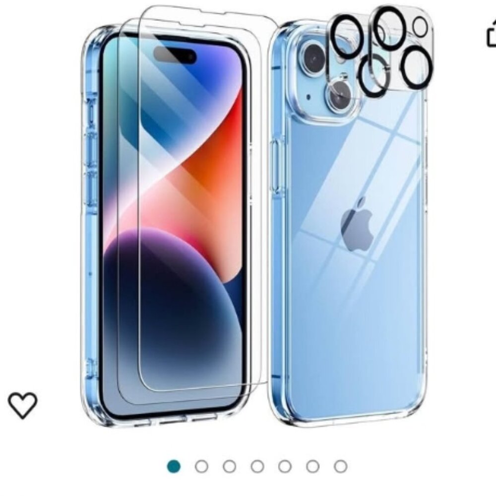 iPhone 15 Case, with 2 Tempered Glass Screen Protector + 2 Camera Lens Protector
